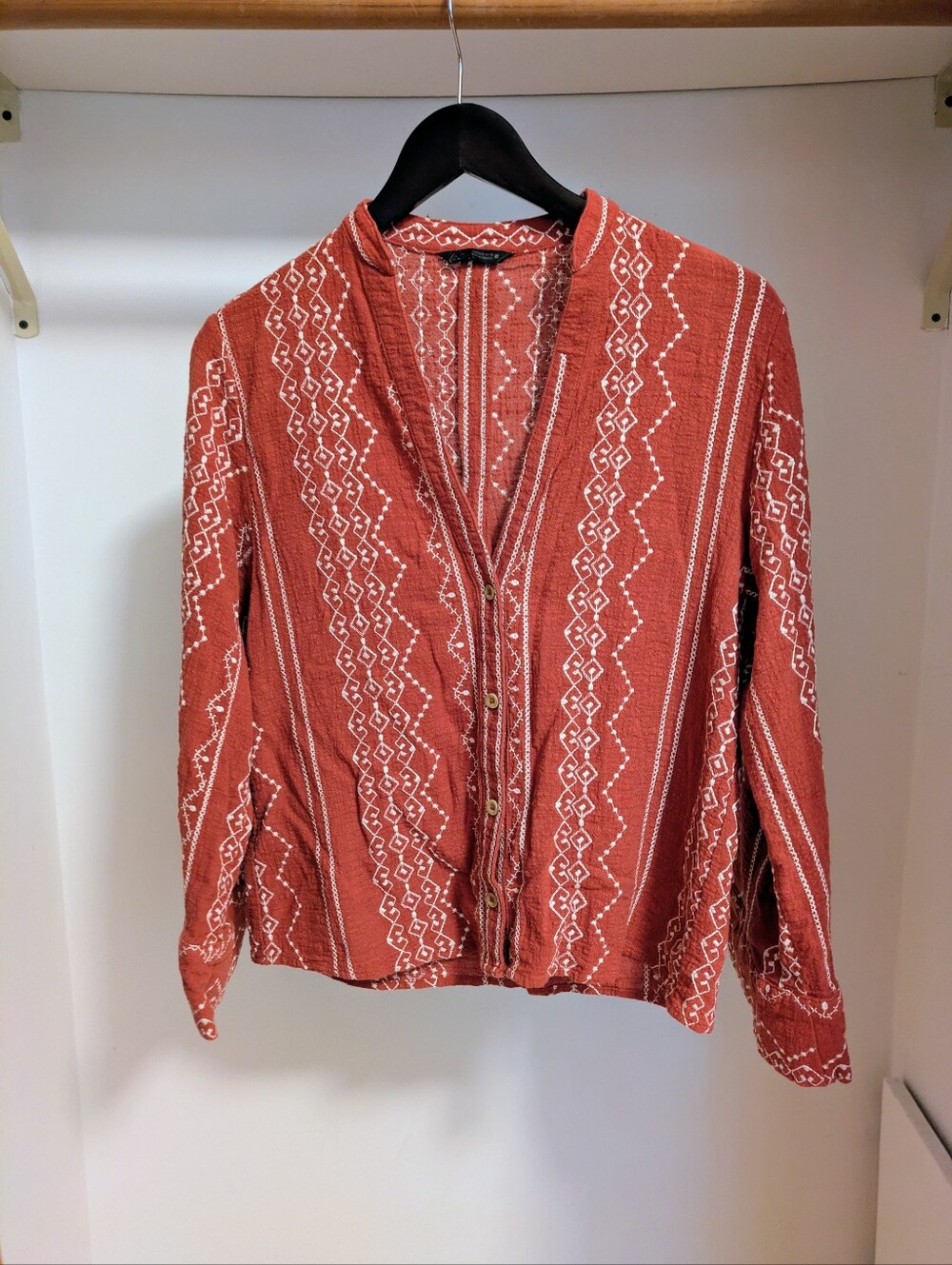 Zara Embroidered geometric boho tunic blouse- terracotta/rust size small